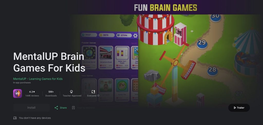 App store page of MentalUP